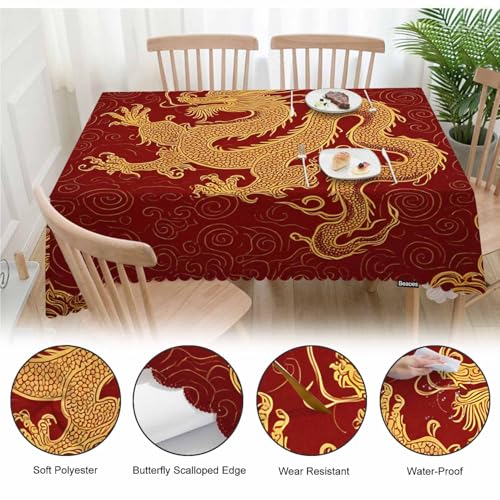 Dragon Decorative Tablecloth, Chinese Dragon Golden Red Kitchen Table Cover Oblong 52"X70" Tablecloths Dining Table Cloth Decor for Buffet Parties Patio and Camping - color: Dragon