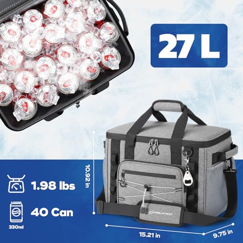 Maelstrom Soft Sided Cooler Bag, 30/40 Can Collapsible Insulated Ice Chest, Large Leakproof Portable Storage for Camping, Travel, Kayaking & Beach - color: 2.Gray, size: 40 Can