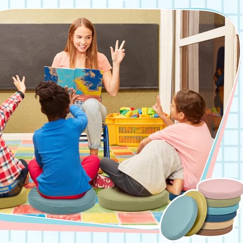 Juexica 8 Pcs Extra Thick Flexible Seating Floor Cushion Assorted Colored Floor Pillow Classroom Seat Cushion Soft Classroom Seating for Kid Learning(Advanced Color,13.8 x 13.8 x 2 Inch,Round) - color: Advanced Boho