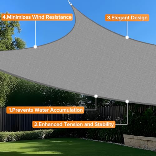 Artpuch Sun Shade Sail, 8'X12' Light Grey Rectangle Curved Edged Commercial Grade 185GSM Permeable Outdoor Shade Cloth for Deck, Backyard, Patio (Custom Sizes Made)