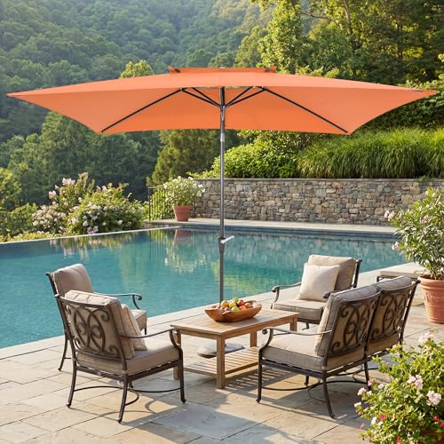 6.6 x 10 ft Rectangular Patio Umbrella, Outdoor Market Table Umbrella with Push Button Tilt and Crank, Double-Tier Vent, 6 Ribs, Rectangle Patio Umbrella for Backyard, Deck, Pool, Fits 4–6 Chairs and Tables (Orange) - color: Orange