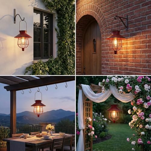 YAKii 2 Pack Solar Lantern Hanging Waterproof Outdoor Metal Solar Lamp with Warm White Light Decorate for Yard Garden Pathway Patio Porch Decor (Red) - style: Red-2pack