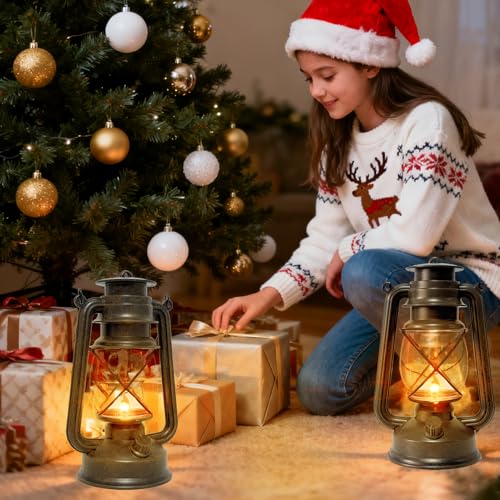 Vintage Lantern LED Outdoor Battery Powered Lanterns with Dancing Flame Wick Waterproof Camping Lamp Non-Solar Hanging Lantern Lights Landscape Decor for Indoor/Outdoor Use- Bronze Color - style: Bronze color