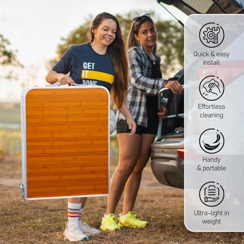 VINGLI 4 Ft Folding Table, Aluminum Camping Table, Picnic Table with Storage, Adjustable Height for Outdoor Beach BBQ Backyards Travel Party (White ＆ Grey) - color: White ＆ Grey