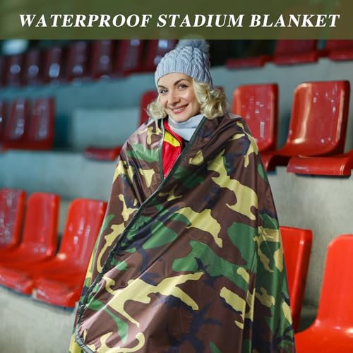 Preboun 4 Pack Large Waterproof Stadium Blankets Thick Warm Fleece Picnic Camping Blankets for Cold Weather Football Games Concerts Beach Outdoor Activities Homeless Donations(Camouflage) - color: Camouflage