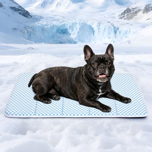 Cooling Dog Mat Q-Max>0.5 - Rapid Cooling Tech, Thin Breathable Crate Pad, Portable Washable Summer Mat, Chill Soothing Fabric - 30"x20" Medium Dog, Blue - color: Blue, size: 30"L x 20"W x 0.8"H