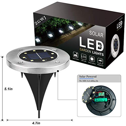ZGWJ 8 Pack Solar Ground Lights,8 LED Upgraded Outdoor Garden Lights Landscape Lighting for Lawn Pathway Yard Deck Patio Walkway White - color: White Light, size: 8 Pack