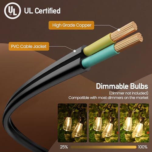 Outdoor String Lights 26 FT 14 Shatterproof LED Bulbs, UL Certified Patio Lights Outdoor Light Strings Waterproof for Patio Yard Outside Party Wedding, Connectable Dimmable 13 Sockets 2700K - size: 26 FT 13 Sockets