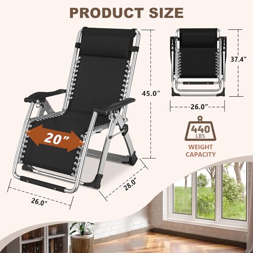 DoCred Comfy Folding Recliner Chair - Bedroom & Living Room, Patio Lounge Chair with Removable Cushion for Indoor Outdoor - color: Black