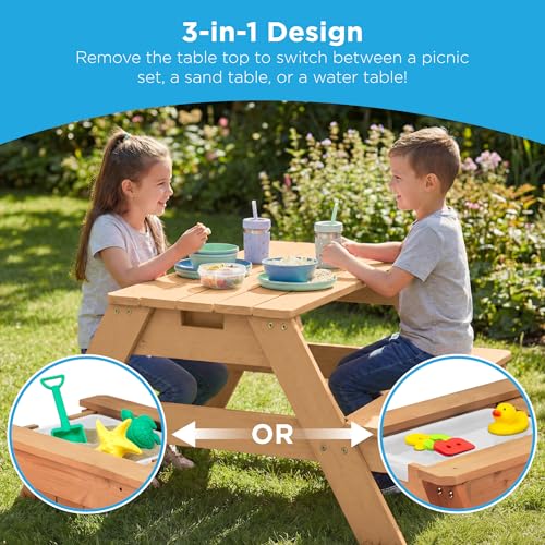 Best Choice Products Kids Picnic Table with Umbrella, 3-in-1 Sand & Water Table, Outdoor Convertible Picnic Table for Toddlers, Seats 4, Removable Top, 2 Buckets - Natural/Dark Pink - color: Natural/Dark Pink
