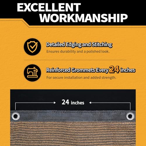 3x16Ft Garden Privacy Fence Screen, 180GSM Heavy Duty 90% Blockage Windbreak Mesh Tarp with Reinforced Edges & Anti-Rust Grommets, Includes Zip Ties for Garden, Yard, Backyard, Outdoor, Mocha - color: Mocha, size: 3' X 16'-finished Size