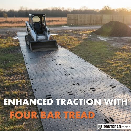 Ground Protection Mat 2’ x 8’ – ½” Thick - Recyclable HDPE Diamond Tread Pattern - Non-Slip Reusable Waterproof - Driveway & Construction Mats for Equipment & Landscaping – 5 Pcs Pack