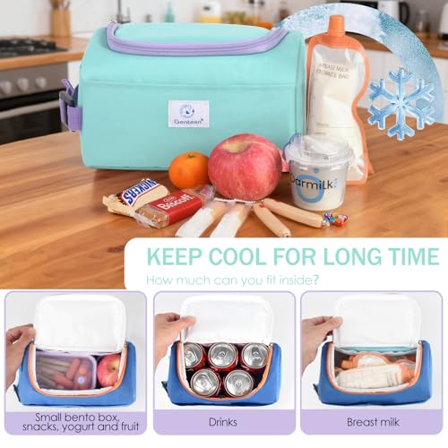 Genteen Lunch Bag Kids,Small Cooler Bag with Ice Packs,Freezable Lunch Bag/Snack Bag,Insulated Bag Reusable, with Zip Closure & Buckle Handle for Travel/School/Work,Light Green - color: Light Green