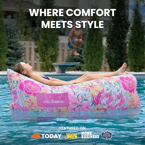 Portable Inflatable Lounger for Beach & Camping – Self-Inflating Air Couch, Beach Sofa, and Outdoor Lounge Chair for Relaxation and Comfort - color: Pink Lily