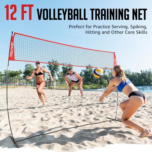 ZEALFEEL Volleyball Net, 12ft/20ft Volleyball Training Net for Backyard Height Adjustable, Portable Freestanding Practice Net for Hitting & Serving Drills, Pop up Net with Carry Bag for Indoor Outdoor - size: 12 FT Volleyball Net