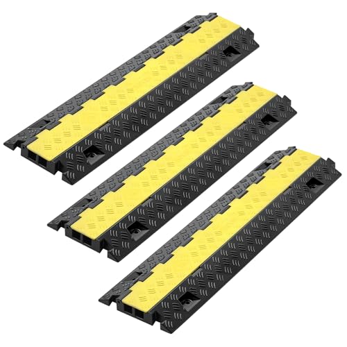 VEVOR 3 PCs Rubber Cable Protector Ramp, 2 Channel Heavy Duty TPU Floor Cord Hose Wire Cover, 1.2'' W x 1.1'' H Channel Size, Traffic Speed Bump with Flip-Open Top Cover, for Indoor Outdoor Use - style: 3 PCs