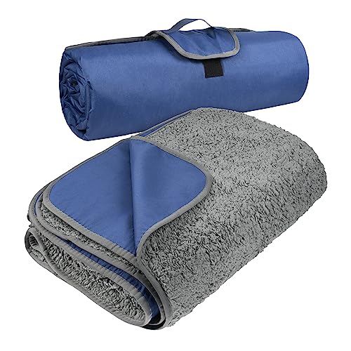 Tirrinia Large Waterproof Outdoor Blanket, Soft Warm Windproof Stadium Blanket with Sherpa Fleece and Foldable for Outdoor Sport, Baseball, Football, Beach, Concerts, Car - color: Navy Blue, size: 66" x 90"