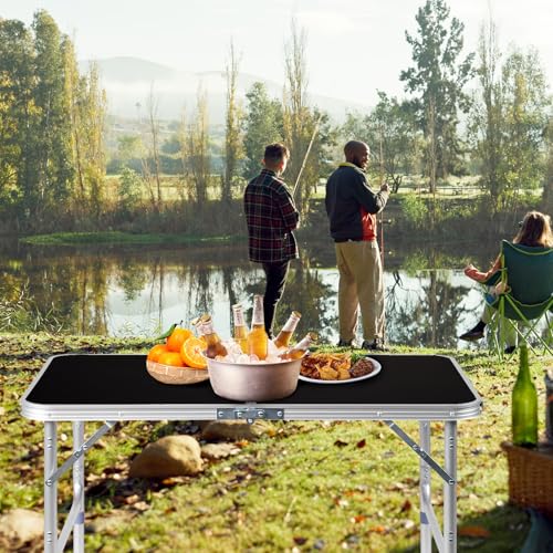 3.0 Ft Folding Portable Camping Table with Adjustable Height Legs, RV Dining Tables, Grill, DJ, BBQ, Dining, Picnic, Cooking, Beach, Garden, Black - color: Black, size: 3 FT