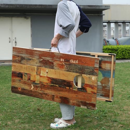 Solid Wood Premium Corn Hole Outdoor Game Set, 2 Regulation and Waterproof Cornhole Game Boards, with 8 Toss Bags, Perfect for Outdoor Indoor - style: Unique Printed