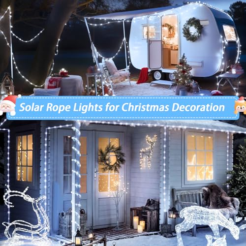 JMEXSUSS 200 LED Solar Rope Lights for Pool, 72ft 8 Modes Solar Rope Lights Outdoor Waterproof LED Solar Powered Rope Tube Fairy Lights for Fence,Gazebo,Yard,Walkway,Path,Garden Decor(White) - color: White, size: 200 LED