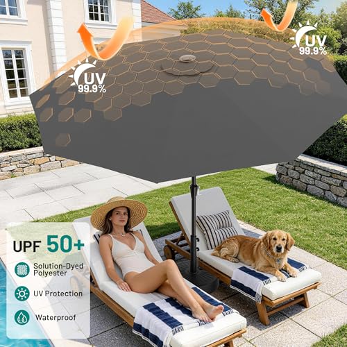 AreShark 9 FT Patio Umbrella for Outdoor, Outdoor Table Umbrella with Push Button Tilt and Crank, Outdoor Patio Umbrellas with 8 Sturdy Ribs for Market, Garden, Pool (Gray) - color: Gray, size: 9ft