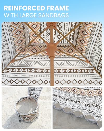 OutdoorMaster Beach Cabana with Fringes, Portable 6' x 6' Beach Canopy for Sand, Easy Set Up Beach Shelter, Included Side Wall, UPF 50+ UV Protection Sun Umbrella - for Family & Friends - color: Retro Brown