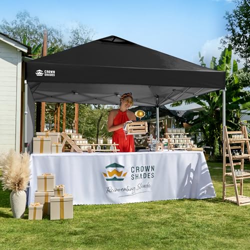 CROWN SHADES 12x12 Pop Up Canopy Tent Instant Commercial with 150D Silver Coated Fabric Including 1 Removable Sidewall, 4 Ropes, 8 Stakes, Weight Bags, STO 'N Go Bag, Black - color: Black, size: 12x12FT
