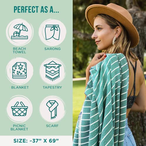 Sand Cloud Large Turkish Beach Towel - Sand Free - Fast Drying -100% Certified Organic Turkish Cotton Yarn - Great for Beach Bath or as a Blanket - As Seen on Shark Tank - Gocek (Mint) 37x69 - color: Mint, size: 37x69
