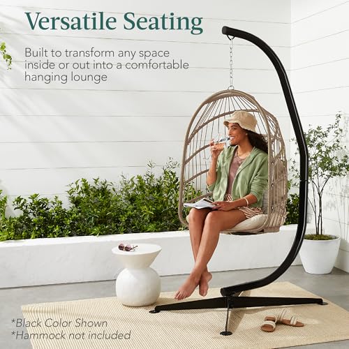 Best Choice Products Metal Hanging Hammock C-Stand for Chair/Weather-Resistant Finish, Offset Base - Stand Only - Brown - color: Brown