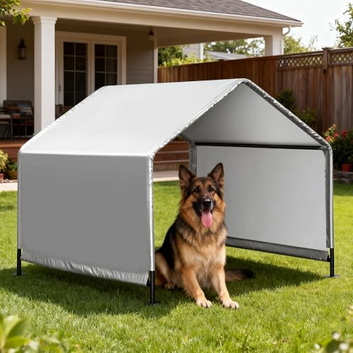 4'x 4'x 3.3' Dog Shade Shelter, Outdoor Dog Tent Dog House Canopy Waterproof, Sun Protection with Ground Stakes for Pet Medium Large Dogs, Cats, Pigs, Chicken, Goose (4‘’)