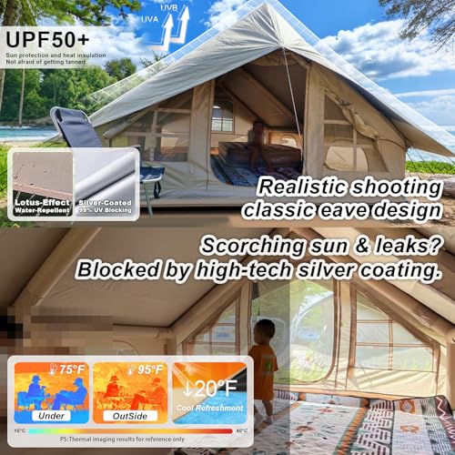 10‘ x 13’ Rain Fly Fits for 6-8 People, 4 Season Waterproof and Ultralight Survival Tent Shelter Awning Sunshade Cloth, Easy Set-Up Camping Tarp Portable for Outdoors, Camping, Hiking, Picnic - color: Beige, size: 10‘ x 13’