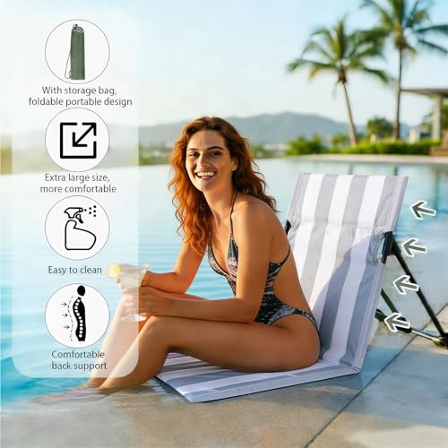 Stripes Foldable Pool Chair,Ultra-Light Portable Beach Chair with Carry Bag for Sunbathing Swimming Poolside Picnic Lawn Road Hiking Trips (1, Grey and White) - color: Grey and White
