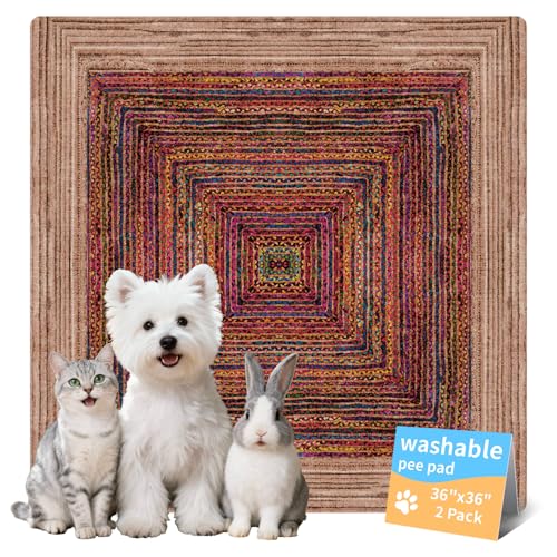 Washable Dog Pee Pads, Vintage Carpet Style, Non-Slip, Leak-Proof, Ultra-Absorbent, Reusable Puppy Training Pads & Mat for Pet Crates, Floors, Whelping & Housebreaking, 2 Pack 36"x36" - color: Sisal Bohemian Print, size: 36" ×36"(pack of 2)