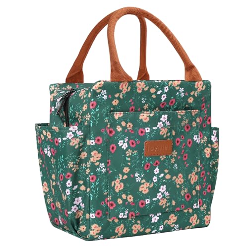 Joymee Lunch Bag Women Insulated Lunch Box Reusable Leakproof Large Spacious Cooler Tote for Women Men Adult with Bottle Holder and Side Pockets for Work Office Travel Picnic -Green Floral - color: 04 Green Floral