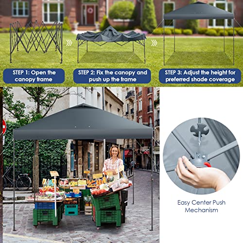 Tangkula 10x10 Ft Pop Up Canopy, Easy Set-up Instant Tent with Center Lock, Carry Bag, Rotatable Feet, 8 Stakes, 4 Ropes, Outdoor Canopy Tent for Beach, Camp, Patio, Market (Blue) - color: Gray, size: 10x10FT