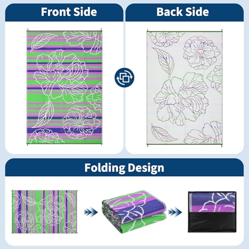 Garvee 9x12 Outdoor Waterproof Rug, Floral Outdoor Area Rug，Reversible Plastic Straw Patio Rug, Portable Camping Mat for RV, Picnic, Beach, Balcony, Garden & Camping Green - color: Green, size: 9' x 12' (Rectangular)