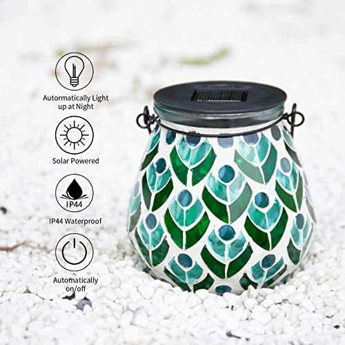 Afirst Mosaic Solar Lanterns Outdoor - Glass Hanging Solar Lights Hollow Out Waterproof Table Lamp Outdoor Decorative for Garden, Patio, Holiday Party Outdoor Decoration - style: Peacock