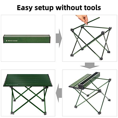 ROCK CLOUD Portable Camping Table Ultralight Aluminum Folding Beach Table Camp for Camping Hiking Backpacking Outdoor Picnic, Green - color: Green, size: Small