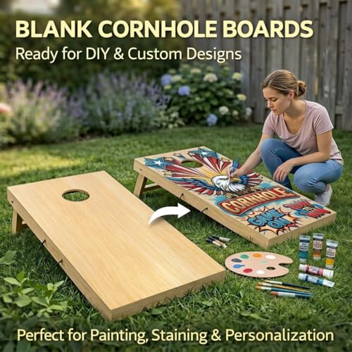 Cornhole Boards Set 4x2 Regulation Size, Corn Hole Game Set for Adults & Family, Vintage Rustic Wood Design Waterproof All Weather with 8 Bean Bags Carry Bag for Backyard Lawn Tailgate Beach Outdoor