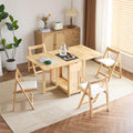 VINGLI 5-Piece Folding Dining Table Set, Extendable Drop Leaf Solid Wood Table with 4 Chairs, Drawers & Wheels, Space-Saving Design for Kitchen, Natural - color: Natural