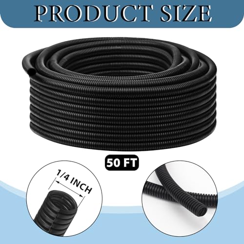 Kanayu Split Wire Loom Tubing Flame Retardant Wire Covering High Temperature Cable Sleeves Split Protector Cable Conduit for Industrial Electrical Automotive Marine(1/4''-50 ft,Black) - color: Black, size: 1/4''-50 Ft