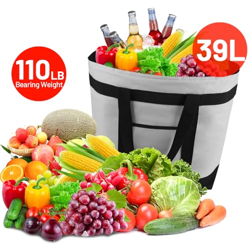 mosago Commercial Insulated Food Delivery Bag 39L, Heavy Duty Thermal Catering Tote with Zipper, Leakproof Hot & Cold Transport Bag for Restaurant & Professional Drivers, Grey - color: Gray