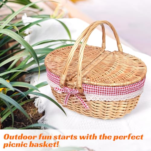 Hap Tim Wicker Picnic Basket for 2 - Unique Gifts Ideas for Couple, Engagement, Wedding, Bridal Shower, Family, Christmas, White Elephant Gifts for Adults(Y2408B-2) - style: Standard size, red cloth