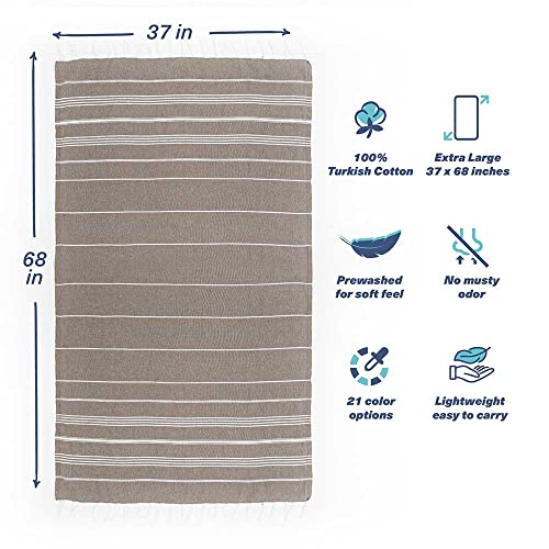 Hencely Turkish Beach Towel 37x68 Oversized, Sand-Free, Quick-Dry, Lightweight - Travel Essential for Pool & Bath - Striped 100% Cotton Bathroom Towels Accessories Gift (Brown) - color: Brown