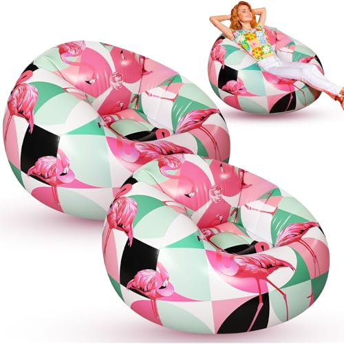 Lunmon 2 Pack Inflatable Bean Bag Chairs, Flamingo Blow up Chairs for Adults, PVC Inflatable Lounge Chair Set for Summer Party, Night Pool Camping Balcony Bedroom Reading - style: Flamingo