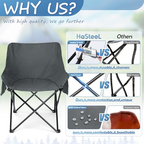HaSteeL Camping Chair for Adults, Compact Folding Portable Chairs Set with Side Pockets for Outdoors Fishing, Hiking, Backpacking, Picnic, Beach, Travel, Supports to 250lbs, & Storage Bags (Grey) - color: Grey