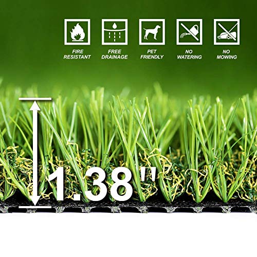 Artificial Grass Turf Faux Grass for Dog Thick Realistic Turf Rug Indoor Outdoor Carpet Garden Lawn Landscape Rubber Backed with Drainage Holes,1.38inch Pile Height,1Feet X 31Feet - size: 1 Feet X 31 Feet