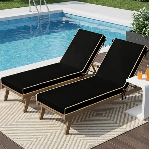 Outdoor Chaise Lounge Cushions 2 Pack, Patio Lounge Chair Pads with Removable Washable Cover, Quick Dry Foam Cushions for Pool, Lawn, Deck(2, Black（80X26X3in）) - color: Black（80x26x3in）