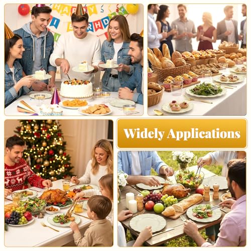 175 Piece Plastic Dinnerware Set Disposable Dinnerware Set for 25 Guests Include 50 Plastic Plates 25 Silverware Set 25 Cups and 25 Napkins for Mother's Day Party Wedding Birthday（White and Gold） - color: White and Gold