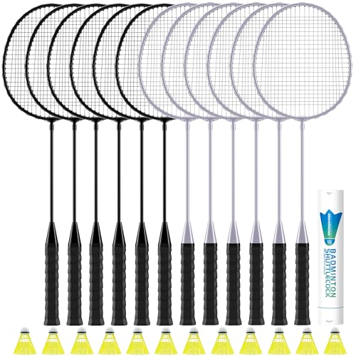 AboveGenius Badminton Rackets Set, Lightweight & Durable Badminton Set (Includes 6/12 Racquets, 6/12 Birdies), Outdoor Backyard & School Games for Adults, Teens, Families and Beginners - style: 12 Racket+12 Birdies